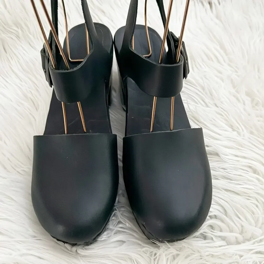 NO. 6 | Solid Black Platform Jane Clog Mary Jane Clogs Heels |‎ Size 39